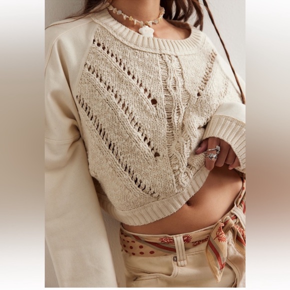Free People Sweetness Sweatshirt in Cream Size Large - Picture 2 of 6